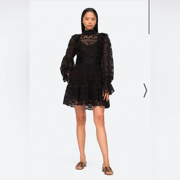 NWT Sea New York Patrizia Lace Open Back Mini Dress in Black Size 2 - Picture 2 of 9